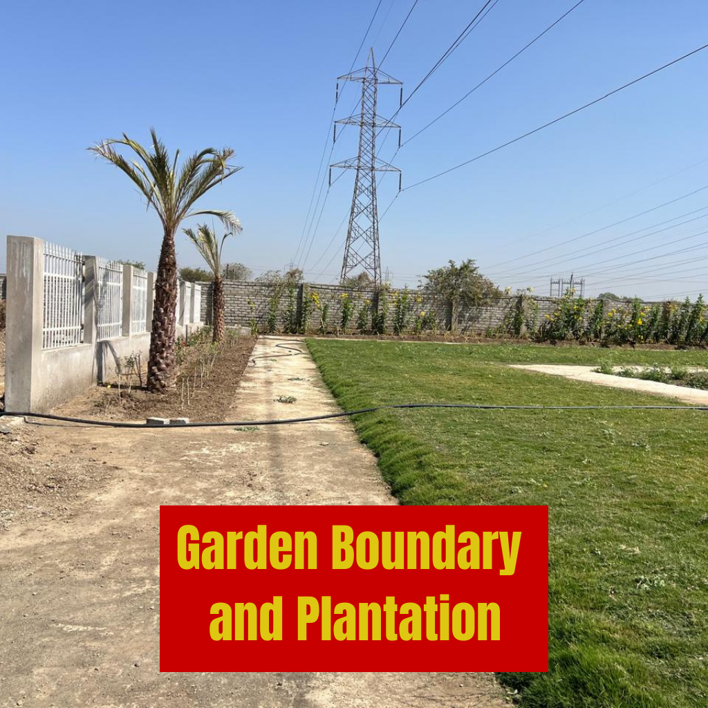 Extensive garden and plantation area at Katol Road Nagpur premium residential layout featuring diverse flora and landscaped green spaces